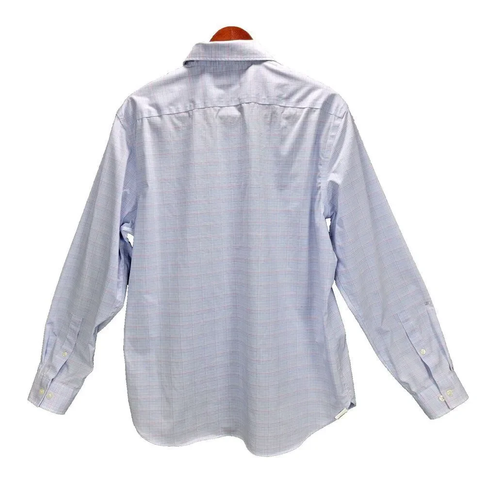 Michael Kors Shirt Mens 17 34 35  XL Blue Plaid Slim Fit Air Soft Button Front